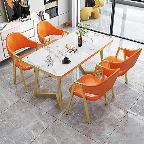 LITFAD Scandinavian Sintered Stone Top Dinette Set with Rectangle Dining Table Set Modern Dining Table with 4 Dining Chairs for Dining Room - 5 Piece Set Orange 47.2" L x 23.6" W x 29.5" H