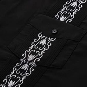 Men's Guayabera Shirts Short Sleeve Casual Snap Shirts(Black XL)