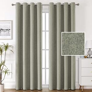 100% blackout faux linen curtains 96 inches long thermal curtains for living room textured burlap curtains with double face linen grommet soundproof bedroom curtains 52 x 96 inch, 2 panels - sage
