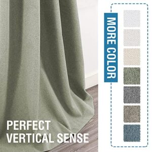 100% Blackout Faux Linen Curtains 96 inches Long Thermal Curtains for Living Room Textured Burlap Curtains with Double Face Linen Grommet Soundproof Bedroom Curtains 52 x 96 Inch, 2 Panels - Sage