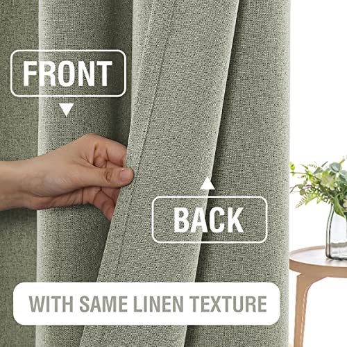 100% Blackout Faux Linen Curtains 96 inches Long Thermal Curtains for Living Room Textured Burlap Curtains with Double Face Linen Grommet Soundproof Bedroom Curtains 52 x 96 Inch, 2 Panels - Sage