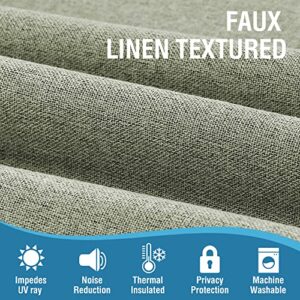 100% Blackout Faux Linen Curtains 96 inches Long Thermal Curtains for Living Room Textured Burlap Curtains with Double Face Linen Grommet Soundproof Bedroom Curtains 52 x 96 Inch, 2 Panels - Sage