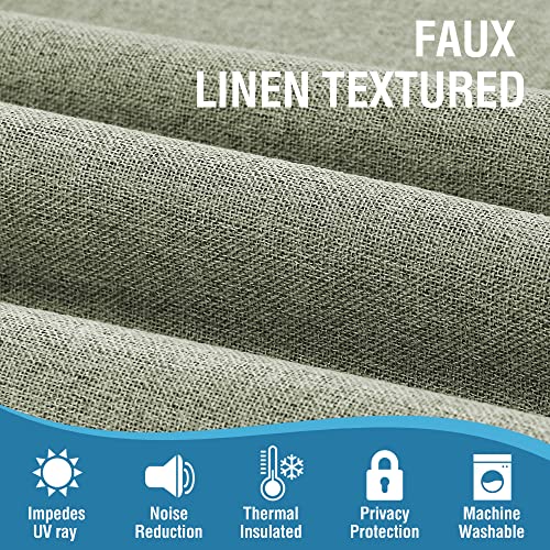 100% Blackout Faux Linen Curtains 96 inches Long Thermal Curtains for Living Room Textured Burlap Curtains with Double Face Linen Grommet Soundproof Bedroom Curtains 52 x 96 Inch, 2 Panels - Sage