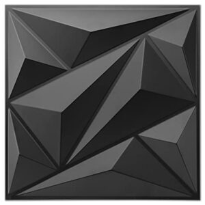 art3dwallpanels 33 pack 3d wall panel diamond for interior wall décor, pvc flower textured wall panels for living room lobby bedroom hotel office, black, 12''x12'' cover 32.sq.ft.