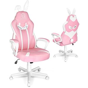 joyfly pink video gaming chair for kids, gamer, girls, teens adults computer chair silla ergonomic chair（pink-white）
