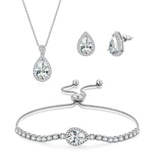 dhqh cubic zirconia teardrop necklace and earring set for wedding with crystal link bracelet bridesmaids jewelry sets for women wedding party jewelry for bridal bridesmaid