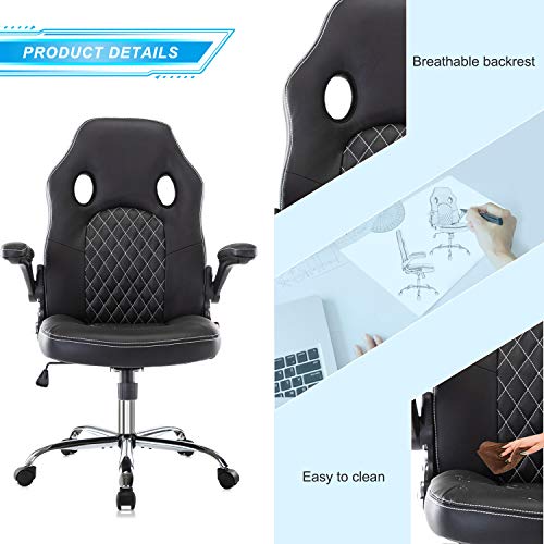 Gaming Chair Ergonomic Office Chair PU Leather Computer Chair High Back Desk Chair Adjustable Swivel Task Chair with Lumbar Support/Adjustable Armrests, Black