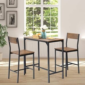 Giantex 3 Piece Pub Table Set, Bar Table and Chairs Set of 2, Kitchen Counter Height Bistro Dinette Hightop Dining Table Set for Small Space Apartment Breakfast Nook Restaurant, Rustic Brown