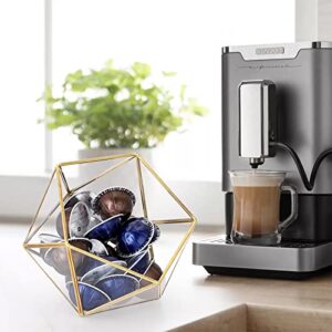 ELLDOO Gold Glass Coffee Pods Holder, 15 Sided Geometric Box Coffee Pod Organizer for K Cup Espresso, Tea Bags Sugar Packets Coffee Capsule Storage Holder for Kitchen Coffee Bar Office Desktop Counter