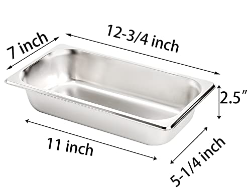 TOPZEA Set of 4 Stainless Steel Steam Table Pan 1/3 Size, 2.5 Inch Deep Anti-Jam Breading Pan Tray Buffet Dinner Serving Pan Hotel Food Pan for Food Warmer, Preparing Bread-Crumb Dish, Marinating Meat