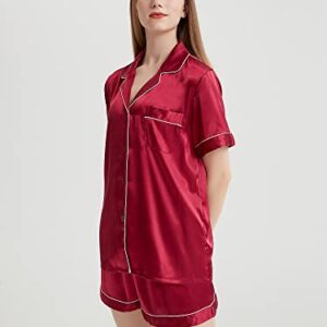 Honypove Silk Satin Pajamas for Women Super Soft Short Sleeve Womens Pajamas Sets Button-Down Sleepwear Pj Sets (Small, Wine Red)