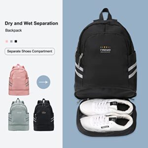 Gym Backpack for Women with Shoes Compartment & Wet Pocket,Travel Backpack Waterproof, Black Backpack