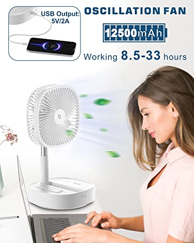 brocoon Desk and Floor Fan, 12500 mAh Portable Folding Rechargeable Fan Adjustable Height 14.6"-40.2", Automatic Oscillating Fan for Office Home Outdoor Camping Travel