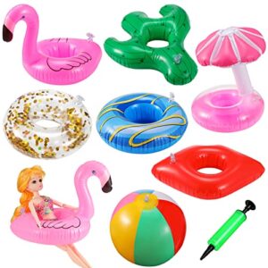 6 pcs pool floaties for girl dolls, girl doll swim accessories set swimming pool floaties party ring girl dolls cup coasters dolls pool toys doll pool for 11.5" dolls girl swimming pool toy