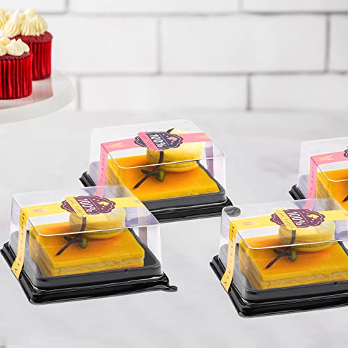 50 Pcs 3.5 Inch Mini Cake Box, Clear Plastic Mini Cupcake Box Muffins Box Cookies Dome Box Mooncake Box Small Single Muffin Dessert Containers Holder Wedding Birthday Gift Box - Bonus 50 Pcs Stickers (Black)