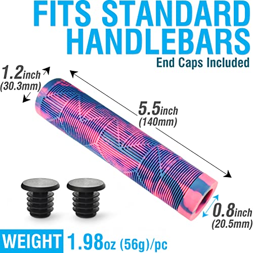 Marque MTB BMX Scooter Grips - Flangeless Handlebar Bicycle Grips for Flat Straight Bars Like BMX, MTB, Scooter; 140 MM of Non-Slip Grip to Match Any Bike or Scooter (Pink Fusion)