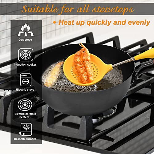 ANEDER Frying Pan with Lid Skillet Nonstick 10 inch Carbon Steel Wok Pan Woks and Stir Fry Pans for Electric,Induction and Gas Stoves