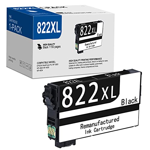 CHUIM Remanufactured Ink Cartridge Replacement for 822XL 822 XL T822XL to User with Workforce Pro WF-4830 WF-3820 WF-4834 WF-4820 Printer (1Black)