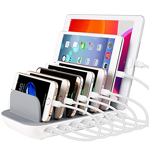 PRITEK 7 USB Charging Station for Enabled Electronics with 7pcs Short Cables, Desktop Charger Docking Compatible Cell Phones, Tablets, Smart Watch, Kindle and Other Devices (FAC-121A)