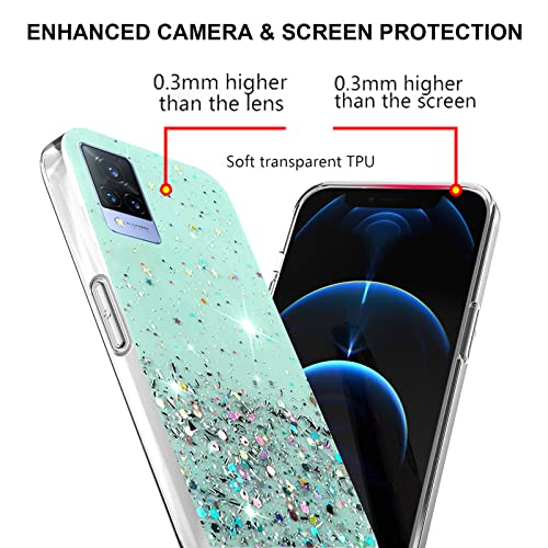 Phone Case for Vivo V21 4G Black, Bling Bling Vivo V21 5G Case Clear Glitter Silicone Anti-Scratch (Vivo V21 5G&4G, Green)