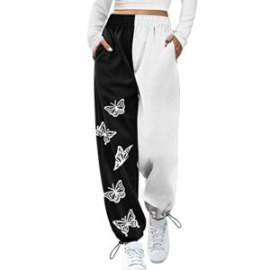 teen girls womens sweatpants lounge baggy cotton casual joggers high waist athletic pant winter sweatpants loose fit lounge trousers bottom yoga jogger pants a290 black