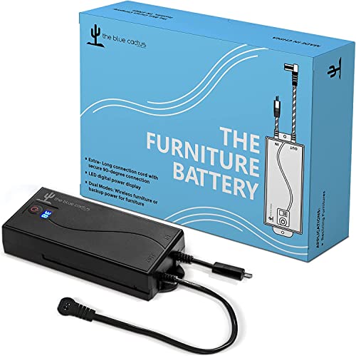 The Blue Cactus Universal Battery Pack for Reclining Furniture w/LCD Display - Wireless 2500mAh Rechargeable Battery for Electric Recliner, Sofa, Couch - Fits 2-Pin Motion Furniture - Battery Only