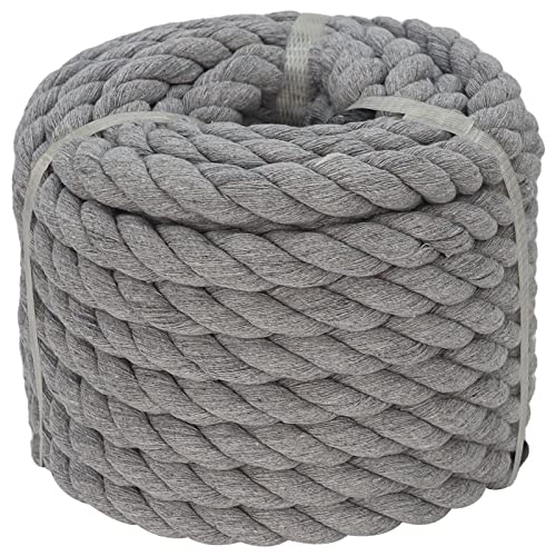 Gray Cotton Rope (3/4in x 50 ft) Strong Twisted Rope for DIY Crafts Gardening Hammock Home Decorating