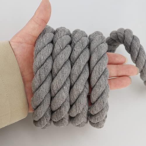 Gray Cotton Rope (3/4in x 50 ft) Strong Twisted Rope for DIY Crafts Gardening Hammock Home Decorating