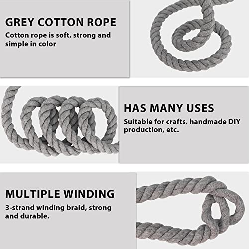 Gray Cotton Rope (3/4in x 50 ft) Strong Twisted Rope for DIY Crafts Gardening Hammock Home Decorating