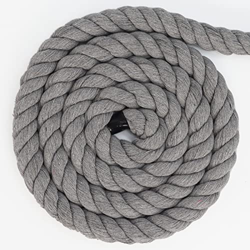 Gray Cotton Rope (3/4in x 50 ft) Strong Twisted Rope for DIY Crafts Gardening Hammock Home Decorating