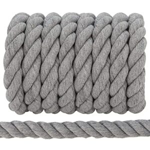 Gray Cotton Rope (3/4in x 50 ft) Strong Twisted Rope for DIY Crafts Gardening Hammock Home Decorating