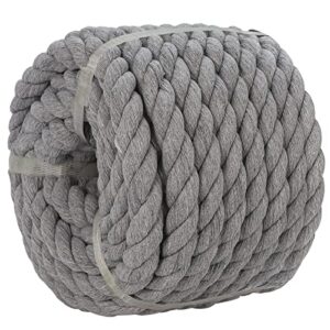 Gray Cotton Rope (3/4in x 50 ft) Strong Twisted Rope for DIY Crafts Gardening Hammock Home Decorating