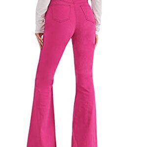 SweatyRocks Women's Casual Denim Pants Heart Print High Waist Stretchy Bell Bottom Flared Jeans Hot Pink S