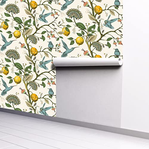 Meihodan Blue Bird Self Adhesive Wallpaper Fresh Lemon Tree Peel and Stick Wallpaper Removable Waterproof Prepasted Wallpaper Wall Mural 17.7in x 9.8ft