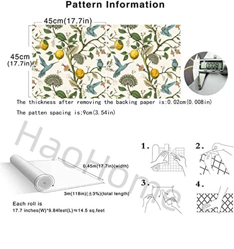 Meihodan Blue Bird Self Adhesive Wallpaper Fresh Lemon Tree Peel and Stick Wallpaper Removable Waterproof Prepasted Wallpaper Wall Mural 17.7in x 9.8ft