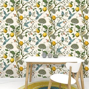 Meihodan Blue Bird Self Adhesive Wallpaper Fresh Lemon Tree Peel and Stick Wallpaper Removable Waterproof Prepasted Wallpaper Wall Mural 17.7in x 9.8ft