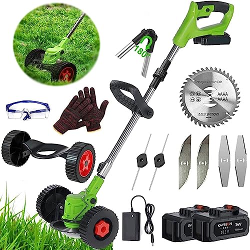 Electric Weed Eater Battery Powered Electric Weed Wacker 36V Cordless Grass Trimmer Edger Lawn Tool with 2PCS 4.0AH Batteries and 3 Types Blades Lightweight Brush Cutter for Yard and Garden