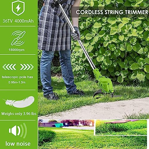 Electric Weed Eater Battery Powered Electric Weed Wacker 36V Cordless Grass Trimmer Edger Lawn Tool with 2PCS 4.0AH Batteries and 3 Types Blades Lightweight Brush Cutter for Yard and Garden