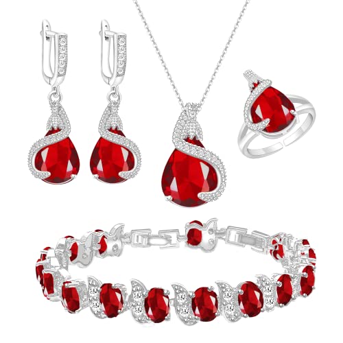 GZWHD Red Created-Ruby Jewelry Set For Woman Girl Valentine's Day Mother's Day Gift For Wife lover Friends Mom Bridesmaid July Birthstone Birthday Gift