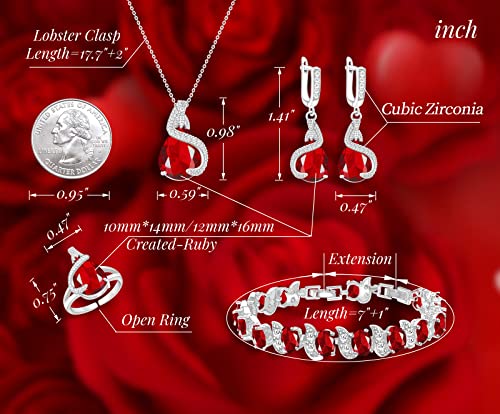 GZWHD Red Created-Ruby Jewelry Set For Woman Girl Valentine's Day Mother's Day Gift For Wife lover Friends Mom Bridesmaid July Birthstone Birthday Gift