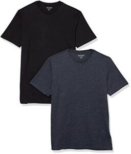 amazon essentials men's regular-fit short-sleeve crewneck t-shirt, pack of 2, black/navy heather, medium