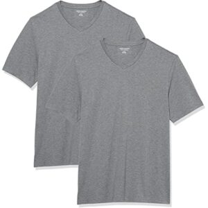 Amazon Essentials Men's Regular-Fit Short-Sleeve V-Neck T-Shirt (Available in Big & Tall), Pack of 2, Grey Heather, 4X-Large Big Tall