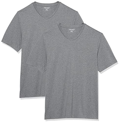 Amazon Essentials Men's Regular-Fit Short-Sleeve V-Neck T-Shirt (Available in Big & Tall), Pack of 2, Grey Heather, 4X-Large Big Tall