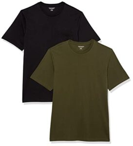 amazon essentials men's regular-fit short-sleeve crewneck pocket t-shirt, pack of 2, black/olive, large