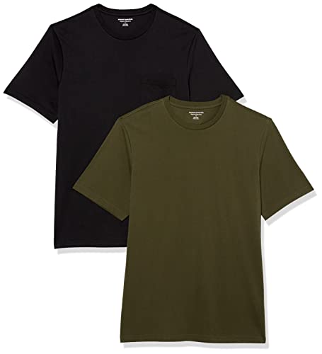 Amazon Essentials Men's Regular-Fit Short-Sleeve Crewneck Pocket T-Shirt, Pack of 2, Black/Olive, Large