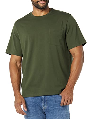 Amazon Essentials Men's Regular-Fit Short-Sleeve Crewneck Pocket T-Shirt, Pack of 2, Black/Olive, Large