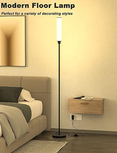 Floor Lamps for Living Room, Upgrade Moder Floor Lamp with Remote Control, Full Range Dimming Minimalist Standing Lamp Perfect for Living Room, Bedrooms and Office (Black)