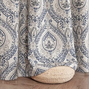 jinchan Linen Textured Curtains for Living Room Darkening 108 Inches Long, Medallion Drapes for Bedroom, Damask Pattern Window Treatments Vintage Curtain Panels, 2 Panels Blue on Griege