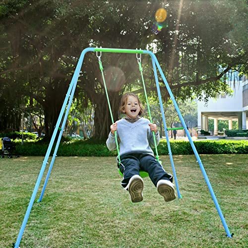 Kiriner Swing Set Outdoor Swings for Kids Toddlers with Waterproof Metal A-Frame, 4 Anchors, Two Swing Seats Swing Sets for Backyard Playground 2-in-1 Swing Set