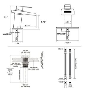 AVSIILE LED Bathroom Sink Faucet, Matte Black Waterfall Single Hole Handle RV Bath Vanity Faucets for Sinks 1 Hole with Metal Pop Up Drain and 2 Water Supply Lines, Open Glass Spout